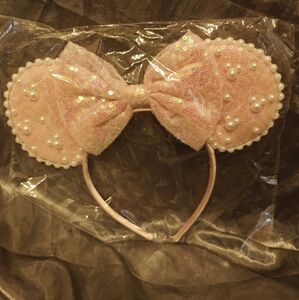Disney Ears Pink Sequin Bow Headband with Pearls